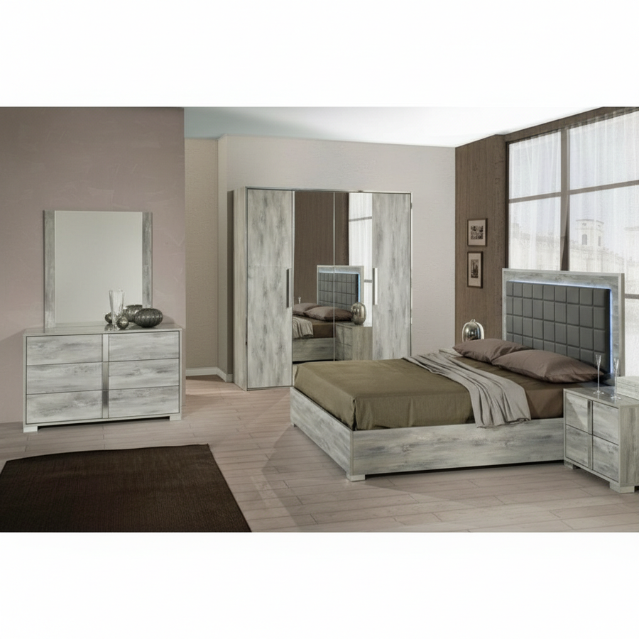Serena Bedroom Set With 4-Door Wardrobe - Light Grey