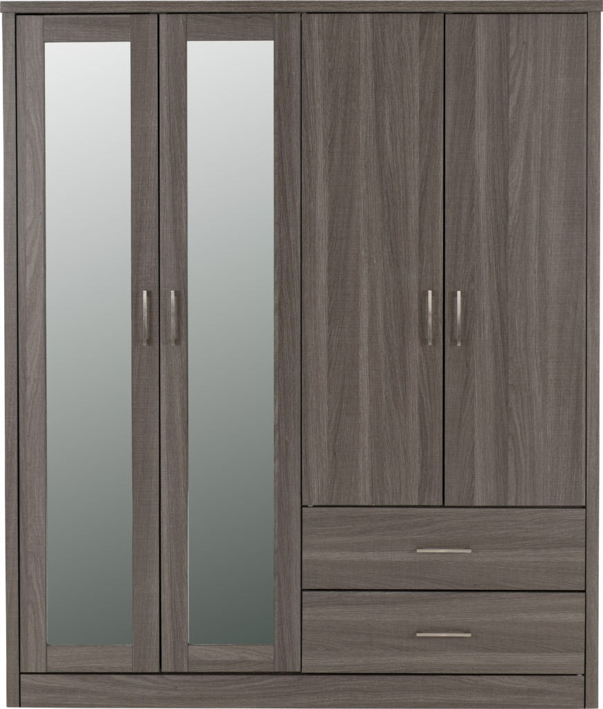 LISBON 4 DOOR WARDROBE - BLACK WOOD GRAIN