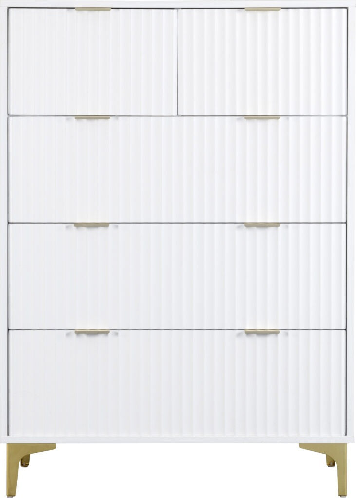 Miami 5 Drawer Chest (3+2) – White & Gold Finish