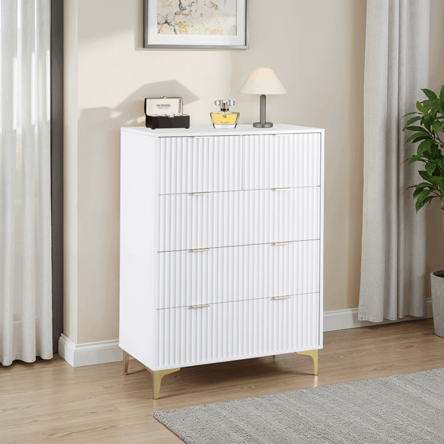 Miami 5 Drawer Chest (3+2) – White & Gold Finish