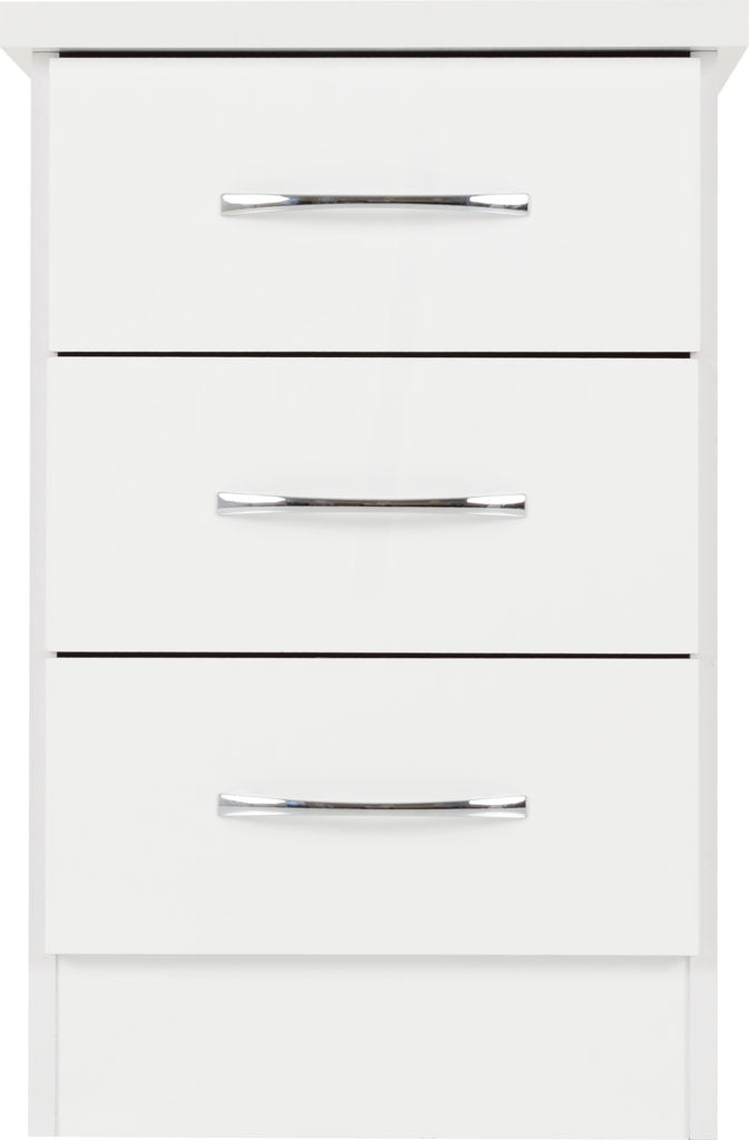NEVADA 3 DRAWER BEDSIDE - WHITE GLOSS