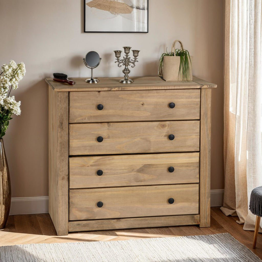 Panama 4 Drawer Chest (2+2) – Natural Wax Finish
