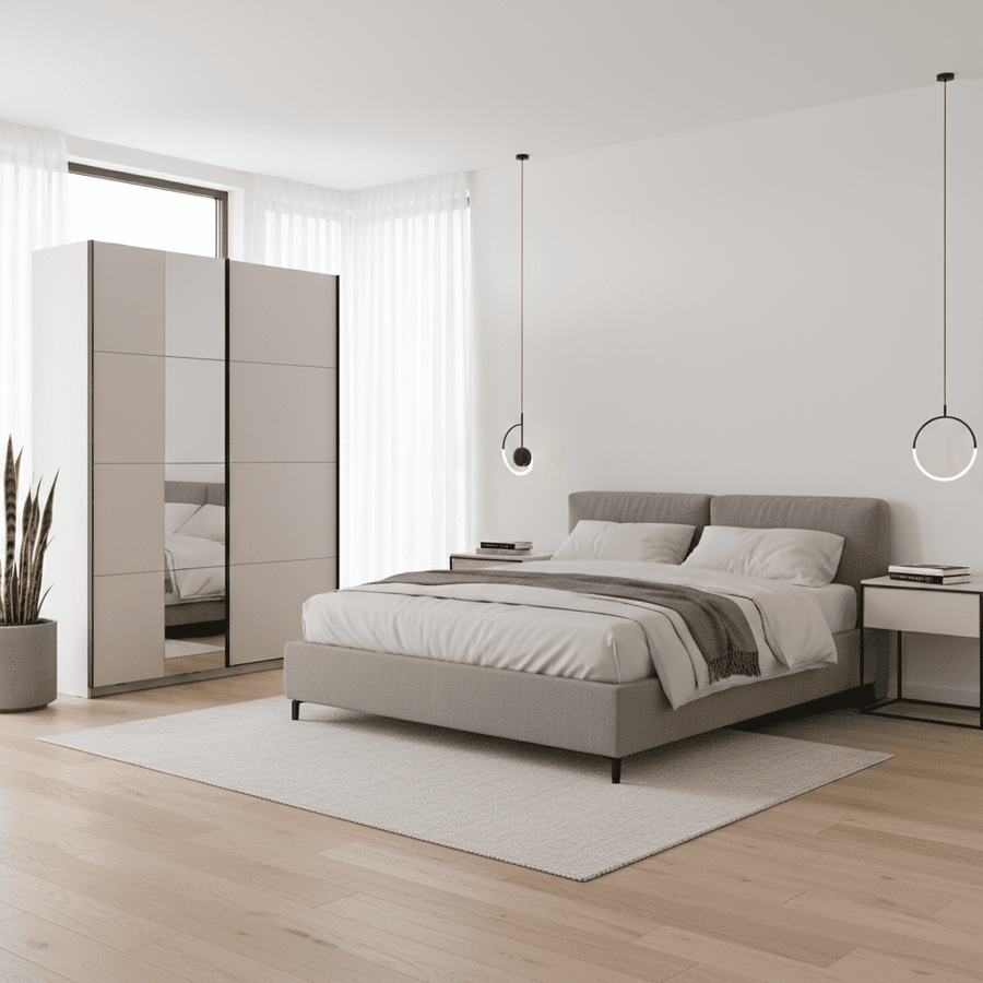 Dakota White Sliding Wardrobe with Mirror - 11013481
