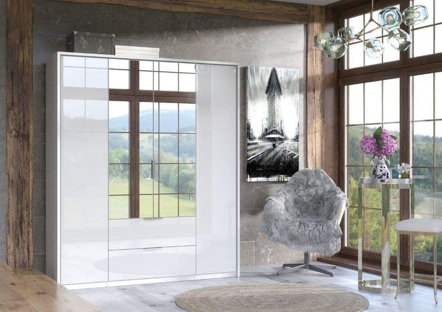 Milan White High Gloss 4 Door 2 Drawer Mirrored Wardrobe - 3154
