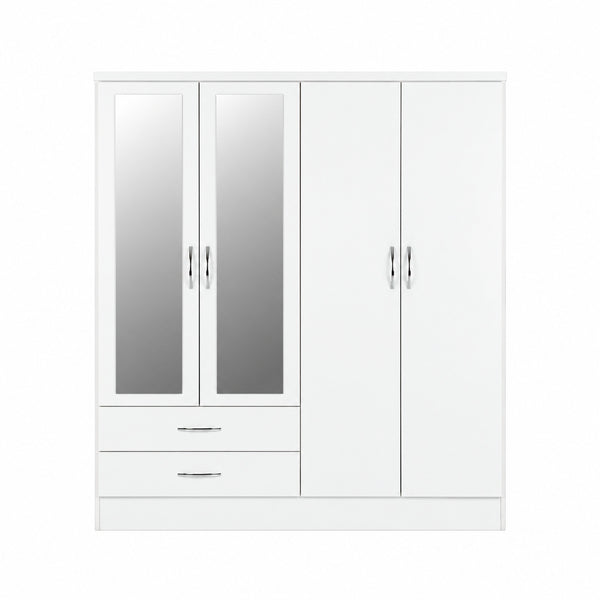 NEVADA 4 DOOR 2 DRAWER MIRRORED WARDROBE - WHITE GLOSS