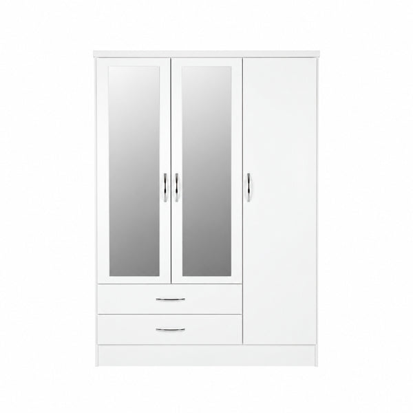NEVADA 3 DOOR 2 DRAWER MIRRORED WARDROBE - WHITE GLOSS