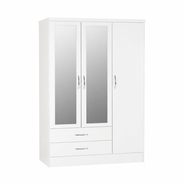 NEVADA 3 DOOR 2 DRAWER MIRRORED WARDROBE - WHITE GLOSS