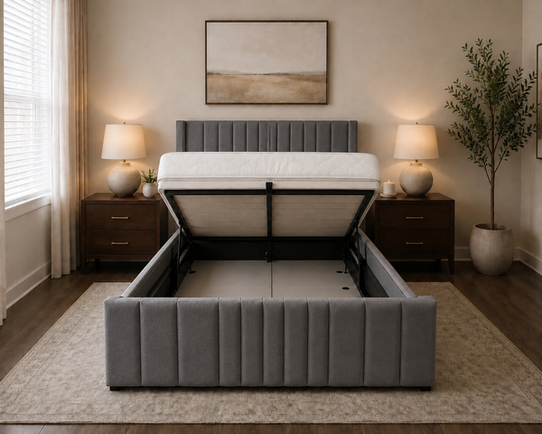 Winged Ottoman Storage Bed Frame (Grey Velvet)