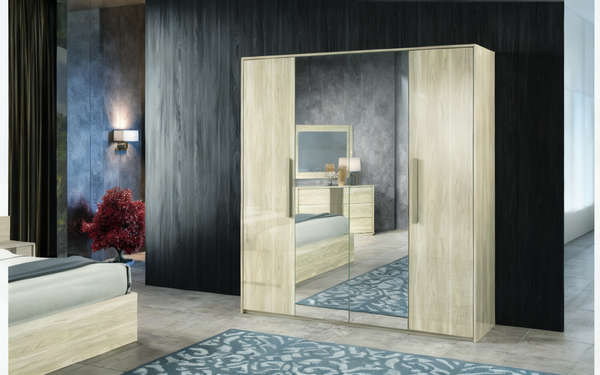 Dafne Bedroom Set With 4-Door Wardrobe - Beige Van Guard