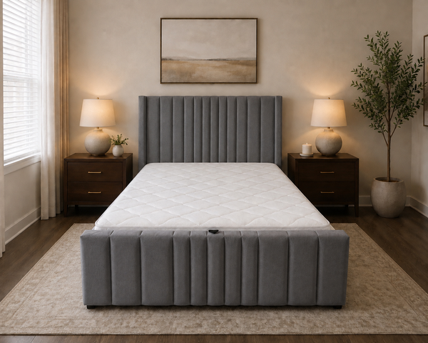 Winged Ottoman Storage Bed Frame (Grey Velvet)