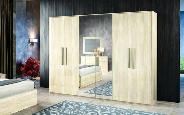 Dafne Bedroom Set With 6-Door Wardrobe - Beige Van Guard