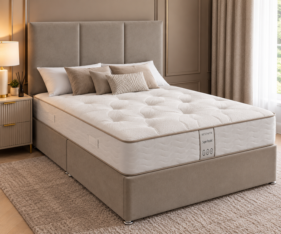 Double Bed barley and mattress with 54” Floorstanding Headboard