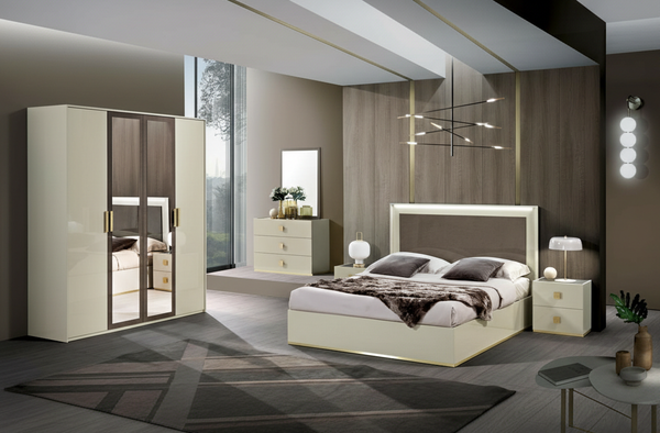 Gilda Bedroom Set With 4-Door Wardrobe - Pearl Bronze