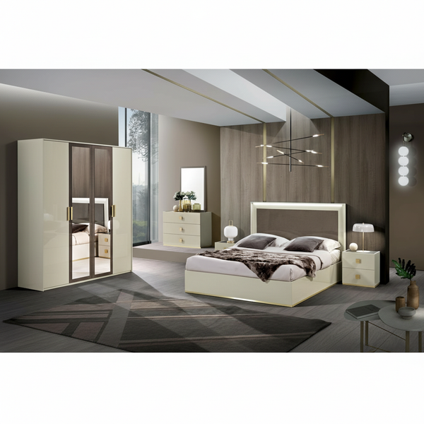 Gilda Bedroom Set With 4-Door Wardrobe - Pearl Bronze