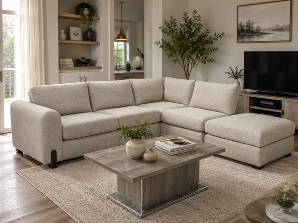 Prague Columbus Cream Corner Sofa with Detatachable Stool