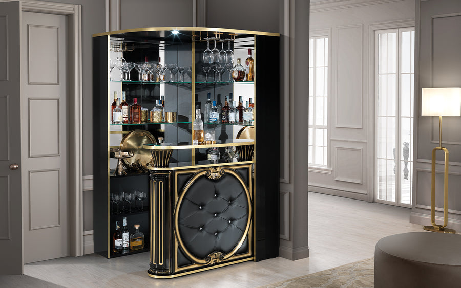 Aurora Corner Bar Unit Eco-Leather - Black Gold