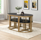 Madrid Modern 6-Seater Dining Table Set With 6 Chairs – Stone Top with Elegant Metal Frame