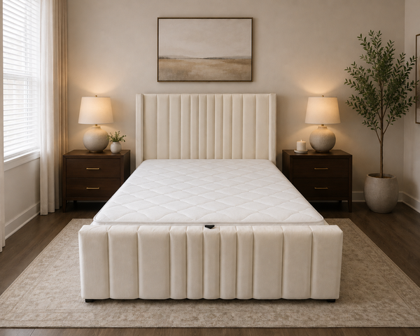 Winged Ottoman Storage Bed Frame (Cream Velvet)