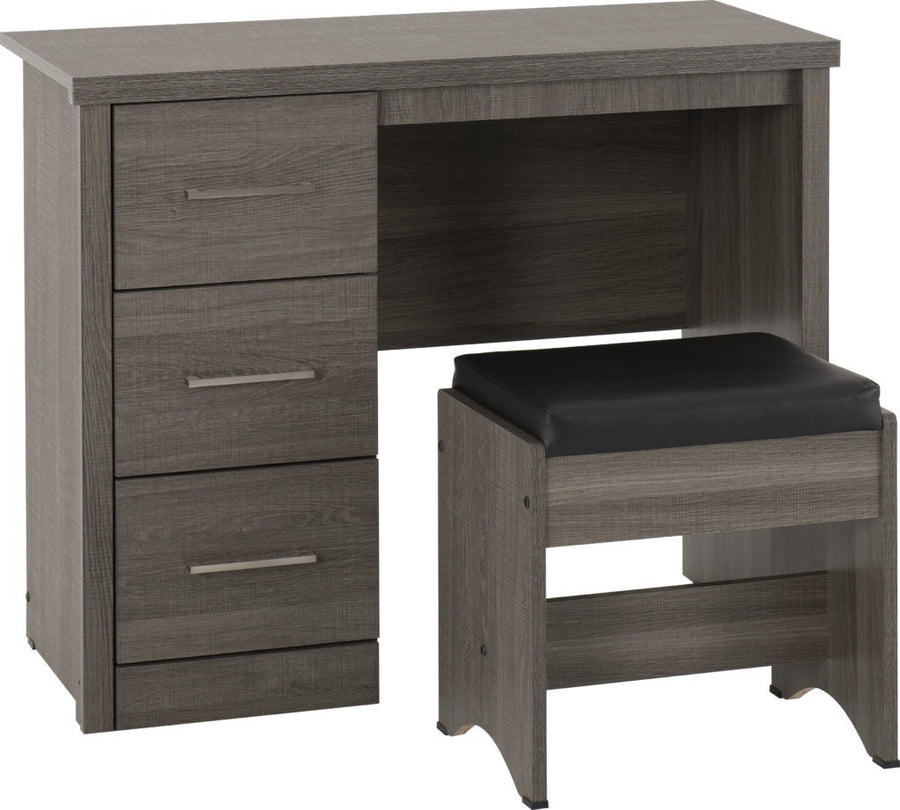 Lisbon 2 Piece Dressing Table Set – Black Wood Grain & Black Faux Leather