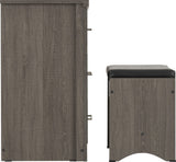 Lisbon 2 Piece Dressing Table Set – Black Wood Grain & Black Faux Leather