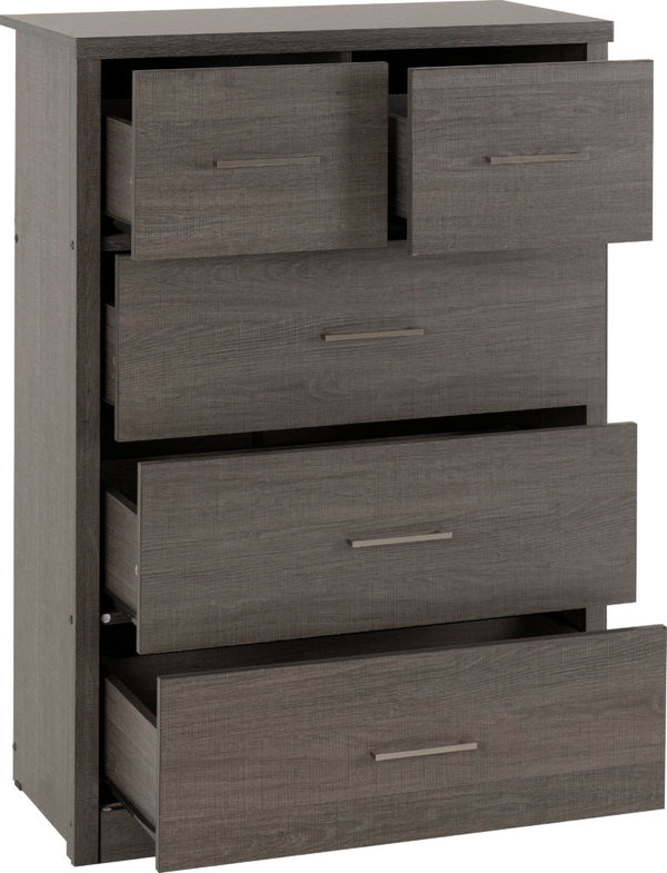 Lisbon 5 Drawer Chest (3+2) – Black Wood Grain Finish