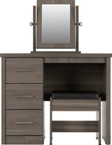 Lisbon 3 Piece Dressing Table Set with Mirror – Black Wood Grain & Black Faux Leather