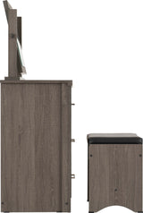 Lisbon 3 Piece Dressing Table Set with Mirror – Black Wood Grain & Black Faux Leather