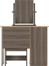 Lisbon 3 Piece Dressing Table Set with Mirror – Black Wood Grain & Black Faux Leather