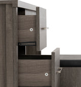 Lisbon 3 Piece Dressing Table Set with Mirror – Black Wood Grain & Black Faux Leather