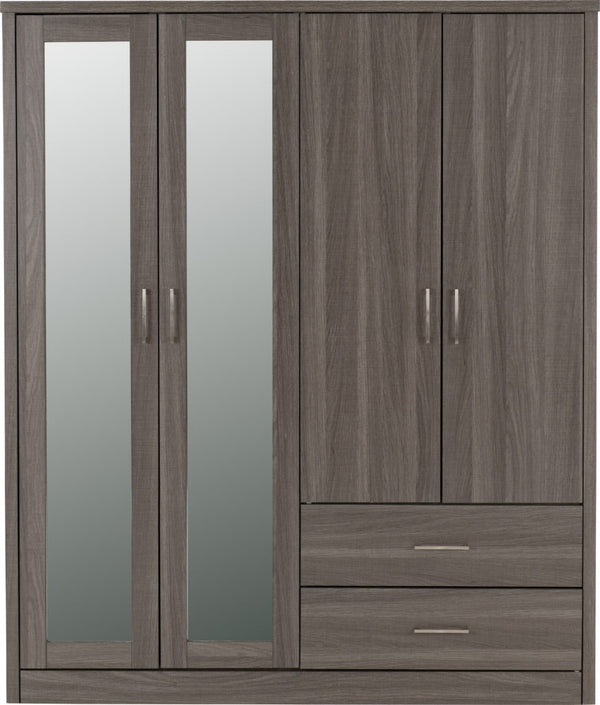 LISBON 4 DOOR WARDROBE - BLACK WOOD GRAIN