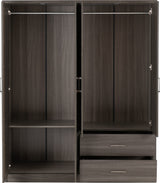 LISBON 4 DOOR WARDROBE - BLACK WOOD GRAIN