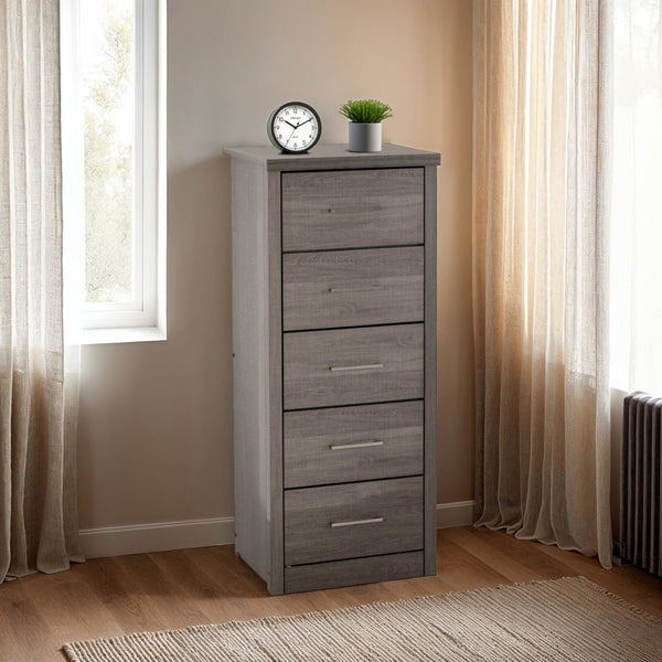 Lisbon 5 Drawer Narrow Chest – Black Wood Grain Finish