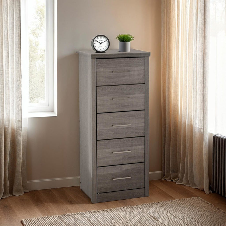 Lisbon 5 Drawer Narrow Chest – Black Wood Grain Finish