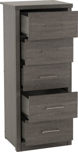 Lisbon 5 Drawer Narrow Chest – Black Wood Grain Finish