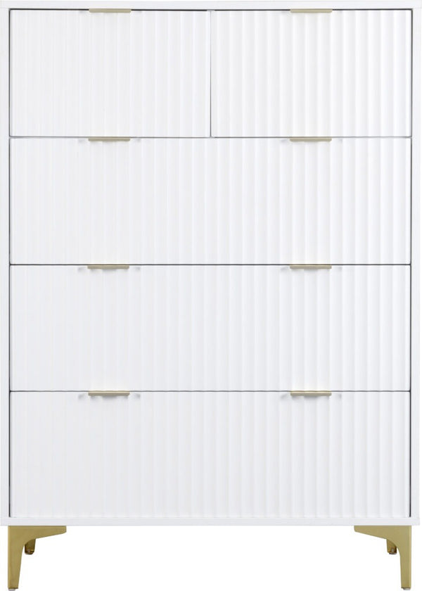 Miami 5 Drawer Chest (3+2) – White & Gold Finish