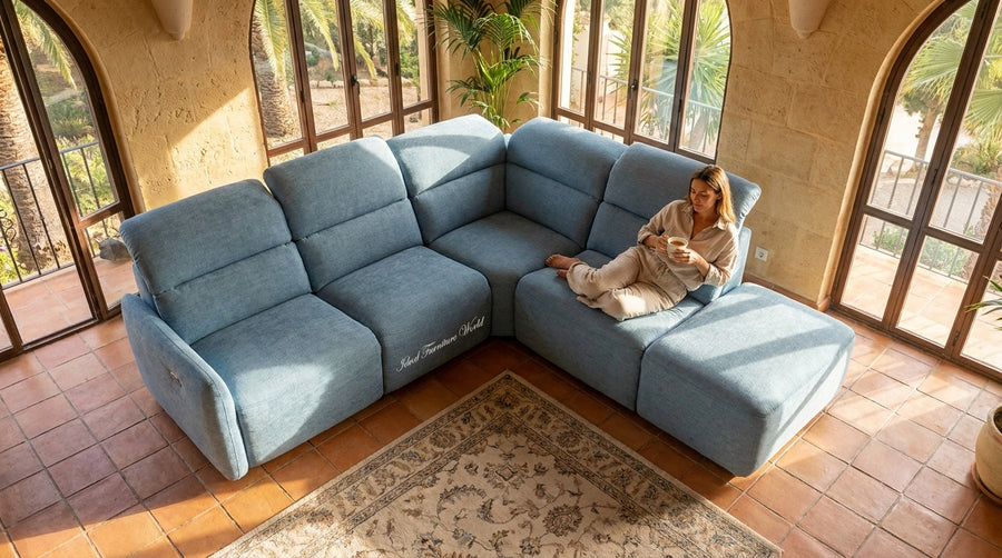 The Bluey Sofa - Modern Corner Sofa Bed with Storage & Adjustable Headrests