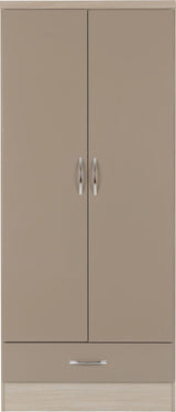 NEVADA 2 DOOR 1 DRAWER WARDROBE - OYSTER GLOSS/LIGHT OAK EFFECT VENEER
