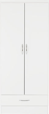 NEVADA 2 DOOR 1 DRAWER WARDROBE - WHITE GLOSS