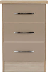 NEVADA 3 DRAWER BEDSIDE - OYSTER GLOSS/LIGHT OAK EFFECT VENEER
