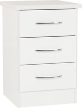 NEVADA 3 DRAWER BEDSIDE - WHITE GLOSS