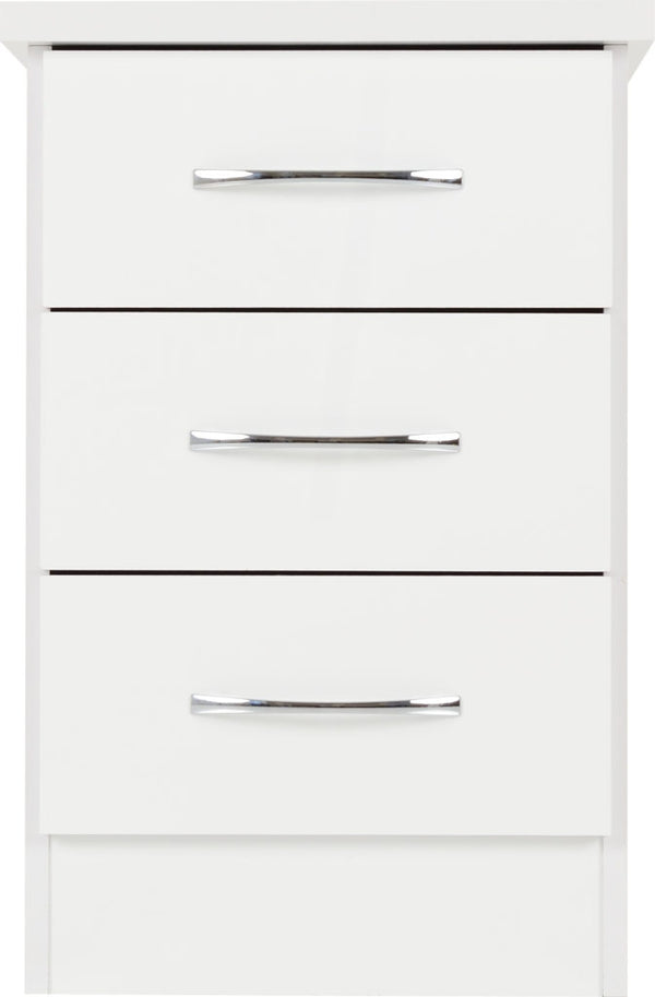 NEVADA 3 DRAWER BEDSIDE - WHITE GLOSS