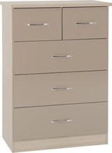 Nevada 5 Drawer Chest (3+2) – Grey Gloss & Light Oak Effect Veneer
