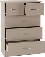 Nevada 5 Drawer Chest (3+2) – Grey Gloss & Light Oak Effect Veneer