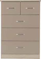 Nevada 5 Drawer Chest (3+2) – Grey Gloss & Light Oak Effect Veneer