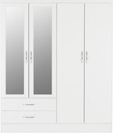 NEVADA 4 DOOR 2 DRAWER MIRRORED WARDROBE - WHITE GLOSS