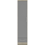 NEVADA 1 DOOR 1 DRAWER WARDROBE - GREY GLOSS/LIGHT OAK EFFECT VENEER