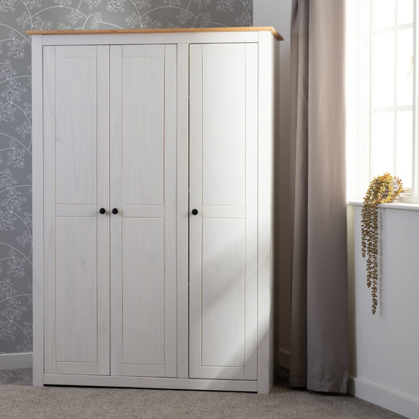 PANAMA 3 DOOR WARDROBE - WHITE/NATURAL WAX