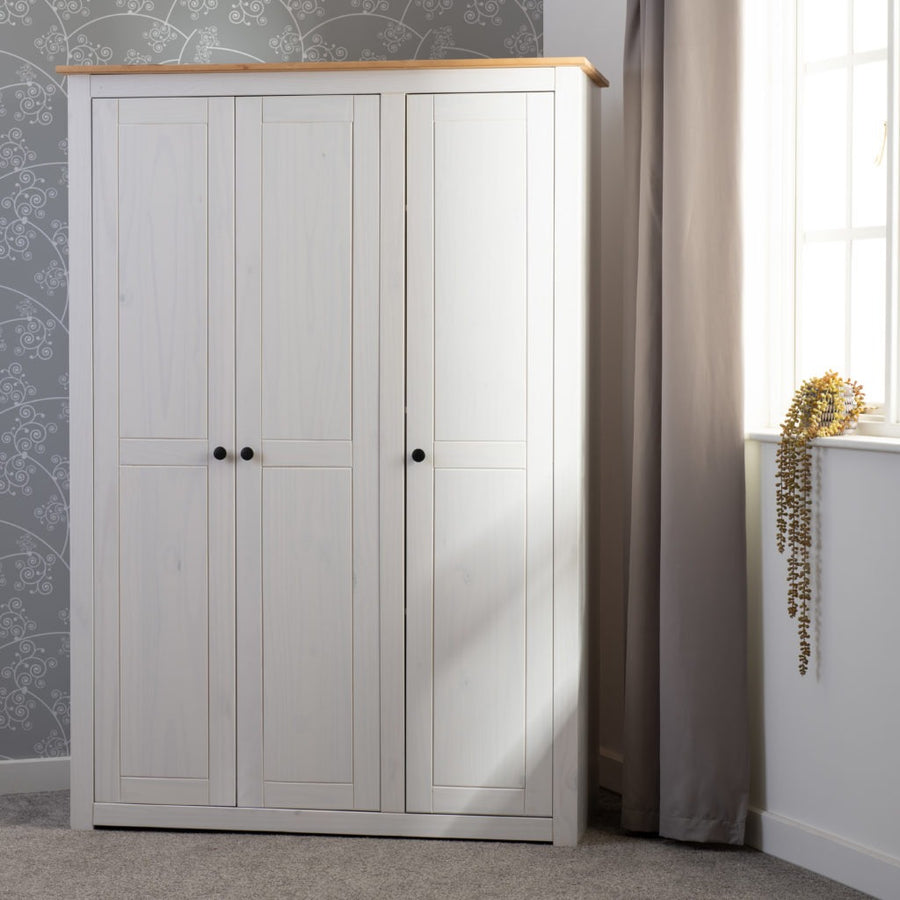 PANAMA 3 DOOR WARDROBE - WHITE/NATURAL WAX