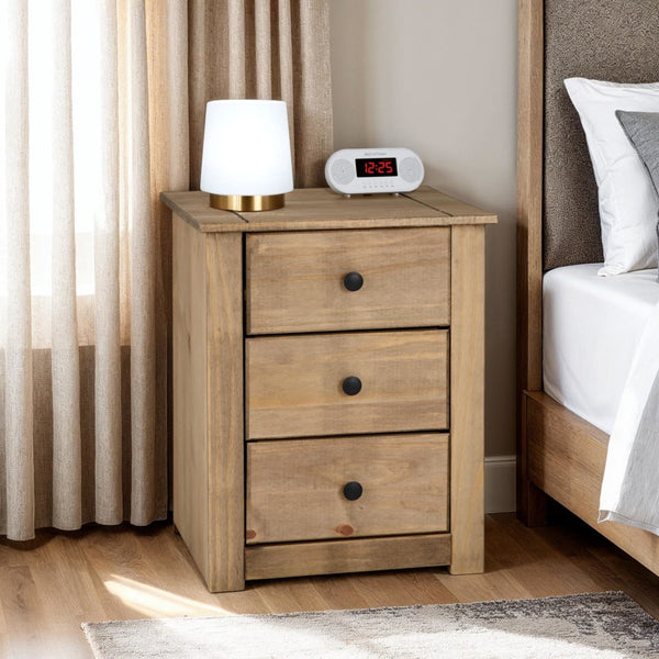 PANAMA 3 DRAWER BEDSIDE - NATURAL WAX