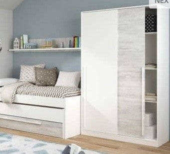 AM Slider White Oak Effect Small Narrow Sliding 2 Door Wardrobe 120cm Wide - 3209